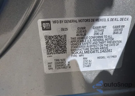 2026 GMC Terrain Fwd Elevation from USA, damaged, VIN 3GKALMEG6TL142261